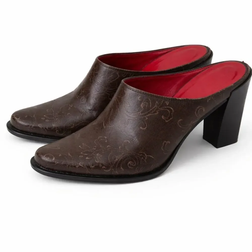 Women's Donald Pliner‎ Western Mules 7.5 Embossed Slip On Shoes